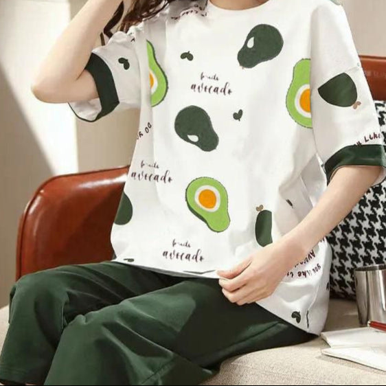 green half sleeves  printed design night suit fabric cotton jarsy