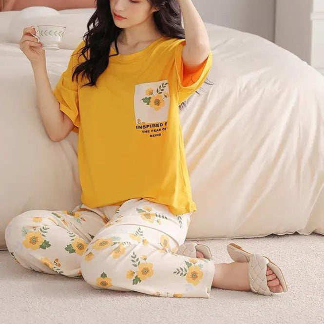 flower printed design night suit premium fabric for girls and woman