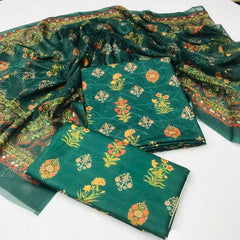3 Pieces Unstitched Indian Chiffon Digital Printed Shifflie Work Dupatta With Digital Printed Lawn Shirt & Trouser