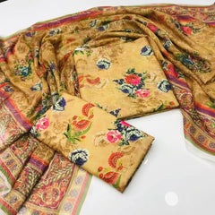 3 Pieces Unstitched Indian Chiffon Digital Printed Shifflie Work Dupatta With Digital Printed Lawn Shirt & Trouser