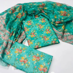 3 Pieces Unstitched Indian Chiffon Digital Printed Shifflie Work Dupatta With Digital Printed Lawn Shirt & Trouser