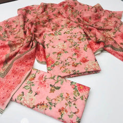 3 Pieces Unstitched Indian Chiffon Digital Printed Shifflie Work Dupatta With Digital Printed Lawn Shirt & Trouser